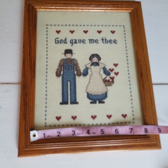 Vintage Framed with glass Cross Stitching God Gave Me Thee - Picture 8 of 8
